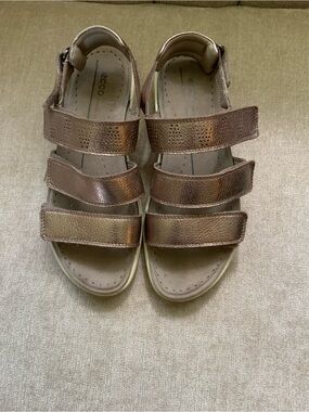 Ecco Bronze Metallic Triple-Strap Women's Sandals
